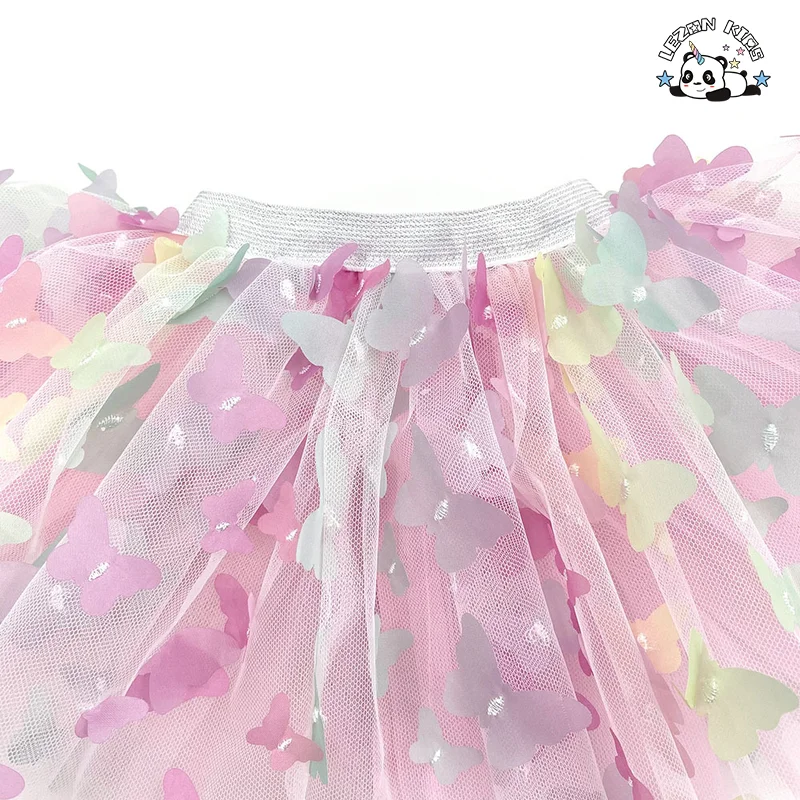 LEZONKIDS - Saia de Criança Meia Saia TUTU Arco-íris Gradual Emborrachada Borboleta Pregueada Saia Versátil para Meninas